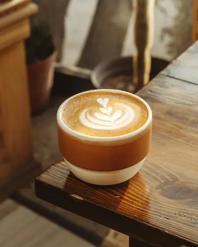 Elegant coffee cup on wooden table